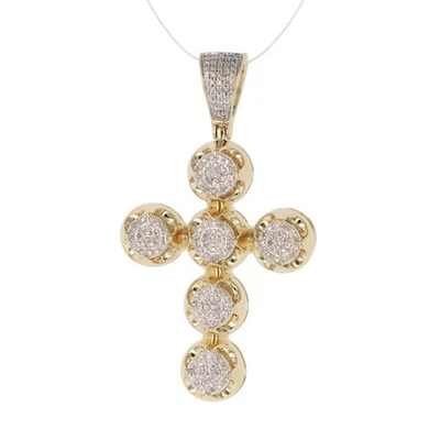 Colgante Cruz Religiosa con Racimo de Diamantes de 0,42 quilates 1,75" sin Cadena de Oro Amarillo de 10 k   Foto 1 de 4