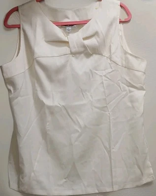 Kathleen Kirkwood Ivory Solid Women's Tank Blouse Top w/ Bow at Neck Large EUC - Image 1 of 4