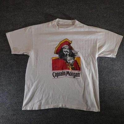 Captain Morgan Men's T-Shirt White Vintage 1990s Cotton size large - Image 1 of 4