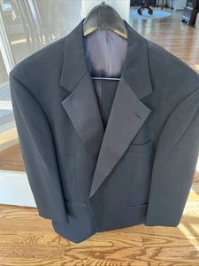 Oleg Cassini Mens Black 2 Pc Tuxedo Suit Jacket 42R And Pants - Picture 1 of 11