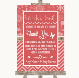 Red Winter Photo Guestbook Friends & Family Personalised Wedding Sign - Picture 1 of 8