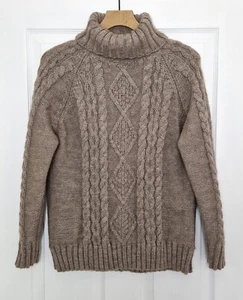 WOOLOVERS NEUTRAL WHEAT BEIGE WOOL CHUNKY ARAN KNIT POLO NECK WOMEN'S JUMPER L - Picture 1 of 11