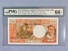 New Hebrides 1,000 Francs P-20-B ND(1975)  PMG 66 EPQ  