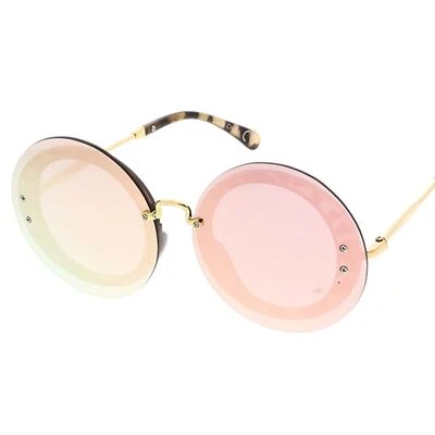 Гламурные круглые солнцезащитные очки большого размера для женщин розовые зеркальные линзы - Изображение 1 из 2