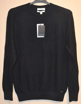 MENS M&S AUTOGRAPH COTTON MODAL CREW NECK RIBBED JUMPER SIZE LARGE BLACK - Image 1 of 4