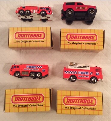 Matchbox and Majorette Fire Truck lot(x4) Ladder Truck, Fire Tender, Power Truck - Image 1 of 4