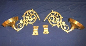 ANTIQUE PAIR OF WALL MOUNT BRASS PRICKET CANDLE HOLDERS - Picture 1 of 4