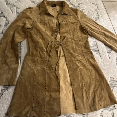 Chaqueta de gamuza de cuero trinchera 100 % larga vintage Wet Seal para mujer tribal azteca  Foto 1 de 4