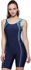 Modeokker Women Swimsuit Swimming Costume One Piece Sport Flat Seams: Blue UK 14 - Picture 1 of 6