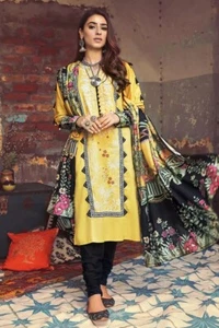 Original Gul Ahmed 3Pcs Winter Corduroy Suit & Cotton Net Dupata. Unstitched. - Picture 1 of 4