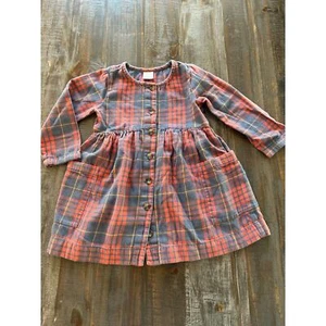 Hanna Andersson Size 100 US 4 Plaid Long Sleeve Dress Button Front Large Pockets - Picture 1 of 9