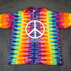 VTG Joe's Crab Tie Dye T-Shirt Shack Peace Love Crabs XL Made USA Single Stitch - Picture 1 of 11