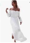 Women’s White Wedding Dress, Off Shoulder Summer Dress Beach Bohemian Size Large