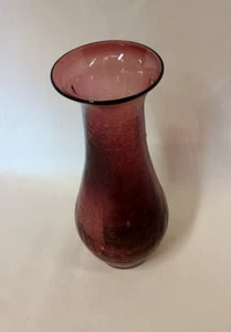 Blenko Hand Blown Amethyst/Purple Crackle Glass Vase 8 1/4" - Picture 1 of 7