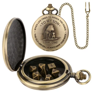 7pcs/Set Metal Polyhedral DND Dices To My Son Pocket Watch Case Christmas Gifts - Foto 1 di 11