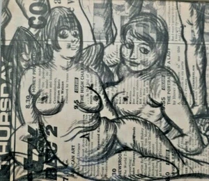 20th C . Crayon On Newsprint. Female Nudes. William Sillince (1906 - 1974) - Picture 1 of 3