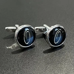Black Round Name Initial Alphabet Letter Cufflinks Men Birthday Father’s Day Gif - Picture 1 of 6