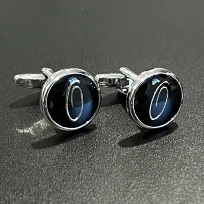 Black Round Name Initial Alphabet Letter Cufflinks Men Birthday Father’s Day Gif - Image 1 of 4