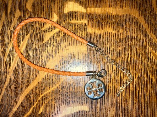 Bracciale Tory Burch in pelle intrecciata arancione 7"