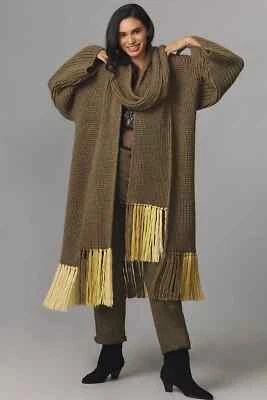 Bufanda colorida con flecos oliva 130"" L nueva con etiquetas de Anthropologie Foto 1 de 4