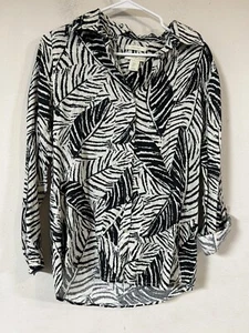 Cynthia Rowley 100% Linen Lagenlook Long Sleeve Roll Tab Shirt Floral Small** - Picture 1 of 5