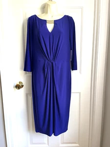 Vince Camuto Dress NWT sz 12 Royal Cobalt Blue Sheath Ruched Front Gold Details - Picture 1 of 9