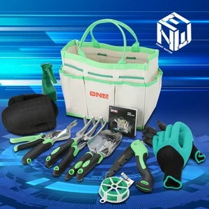 12tlg Gartengeräte Set Kit Kelle Pflanzmaschine Unkrautstecher Handrechen Grubber Astschere - Bild 1 von 9