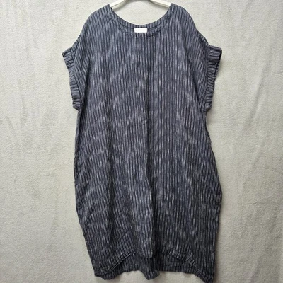 Ryllace 2X 100% Linen Dress Tunic Short Sleeve Pockets Lagenlook Striped Boho - Image 1 of 4