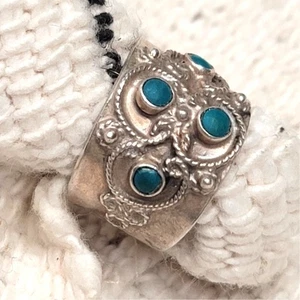 Vintage Taxco mexikanischer Bandring Sterlingsilber blau Türkis mehrere Steine - Bild 1 von 4