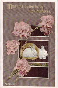 Easter Bunny RPPC Gilded Rabbit Gilded Roses 1910 - Picture 1 of 2