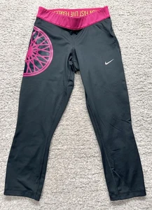 WOMENS NIKE DryFit Gray Pink SoulCycle Cropped LEGGINGS XS Zipper Pocket - Picture 1 of 10