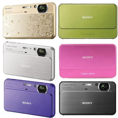 Sony Cyber Shot DSC T99 CCD Digital Camera (Silver/Gold/Purple/Black/Pink/Green) - Image 1 of 4