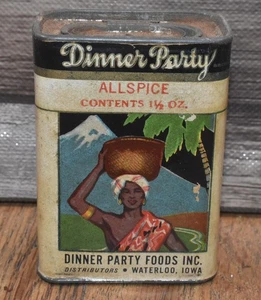 Vintage Dinner Party Allspice Paper Label Advertising Spice Tin Great Graphics - Picture 1 of 5