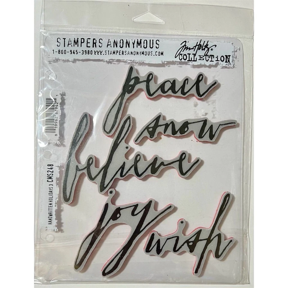 Conjunto de Carimbos de Borracha Coleção Tim Holtz - Paz, Neve, Acredite, Alegria, Desejo - Imagem 1 de 2