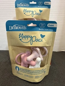 NEW Dr. Browns Happy Paci 0-6 Months 3 Pacifiers Pink, Light Pink, White Sealed - Picture 1 of 6
