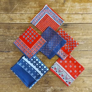 Vintage Handkerchiefs Square Red White Blue Lot of 6 Americana Western Crafts - Picture 1 of 10