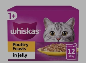 WHISKAS 1+ Poultry Feasts Adult Wet Cat Food Pouch in Gravy 12 x 85g (Pack of 4) - Picture 1 of 7