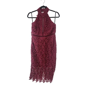 Bardot Gemma Lace Halter Dress Floral Crochet Cocktail Sheath Burgundy Red 10 - Picture 1 of 9