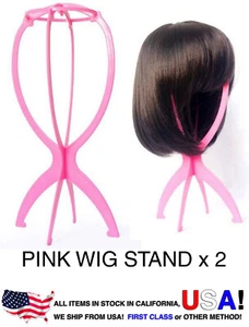 2 de Plástico Rosa Luz Peluca Soporte Plegable Sombrero Gorra Pantalla Duradera - Imagen 1 de 4