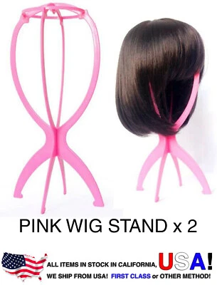 2件粉红色塑料浅假发发支架折叠帽耐用展示 — 第 1/4 张图片