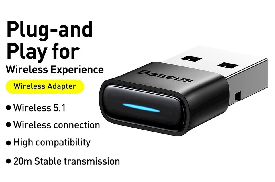 LOGICELL-BASEUS Baseus Bluetooth Adapter USB Stick Dongle 5.1 PC für Windows 11 10 Win XP 7 Nano