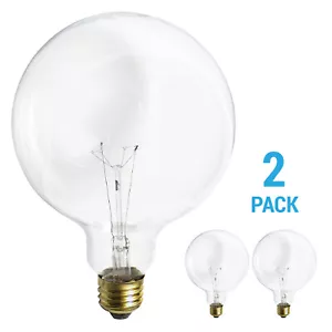 2 Pack 25G40/CL Globe Light Bulbs 120V 25W G40 Medium E26 Base Dimmable Clear - Picture 1 of 4