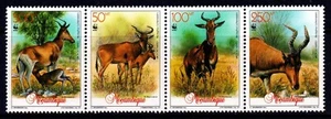 Mozambique 1991 Hartebeest - WWF Complete Mint MNH Set Strip SC 1145 - Picture 1 of 1