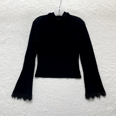 Y2K Vintage Mesh Top Large Black Mock Neck Goth Victorian Edwardian Spanish - Image 1 of 4