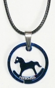 Collar, colgante caballo caballo mecedor, azul + púrpura, ponyhof indio vaquero jinete - Imagen 1 de 1
