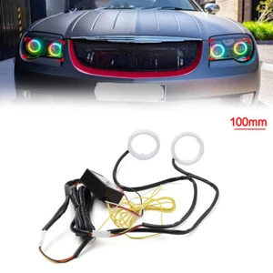 RGB Phone Control Angel Eye Lights Halo Rings Headlight DRL Retrofit 100MM - Picture 1 of 15