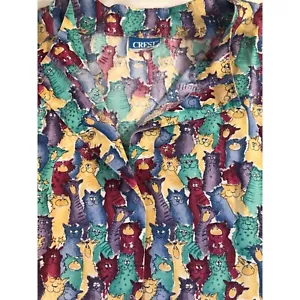 Crest Women's Scrub Top Cat Themed Multi-color 100% Cotton - Picture 1 of 3