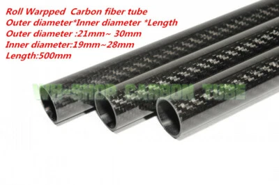 3K Carbon Fiber Rolled Tube/Pipe 21mm 22 23 24 25 26 27 28 29 30mm x 500mm-UK - Image 1 of 4