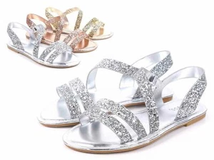 Silberfarbene Glitzer-Slipper nur Knöchelriemen Damen-Riemensandalen Größe 6 - Bild 1 von 7