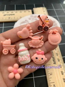 Baby bottle-tea cup-foot-flower-stroller-bib-foot print-stroller silicone mold - Picture 1 of 6